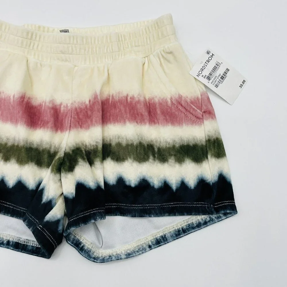 Freshman Kids Youth Girls M 8/10 Stretch Velvet Tie Dye Shorts Ivory Stripe 1735